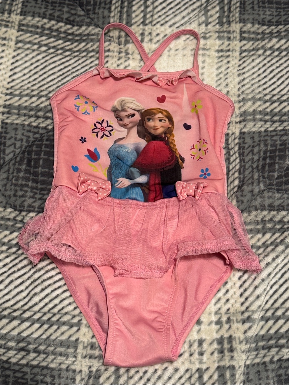 Kids Pink One-Piece Swimsuit with Disney Frozen Characters
